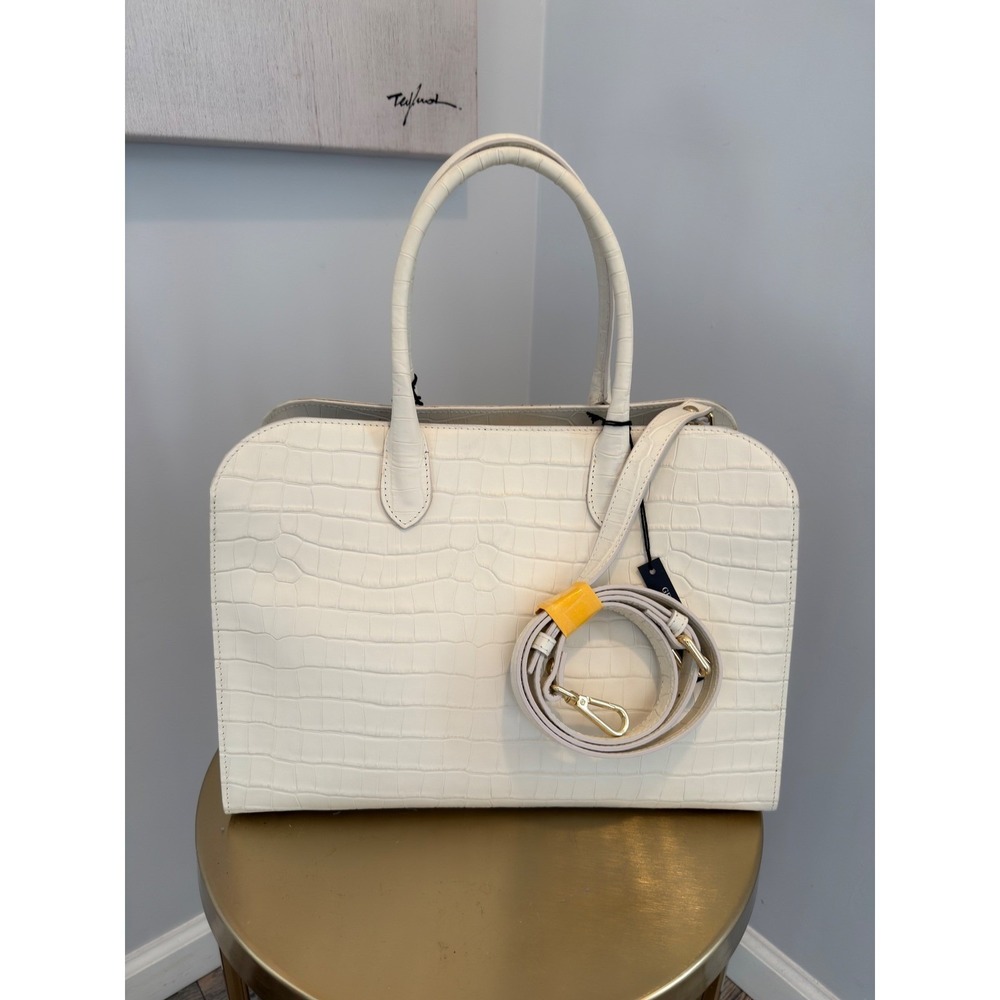 Claudia Firenze Cream Croc Embossed Leather Satchel Handbag NWT - Picture 4 of 12